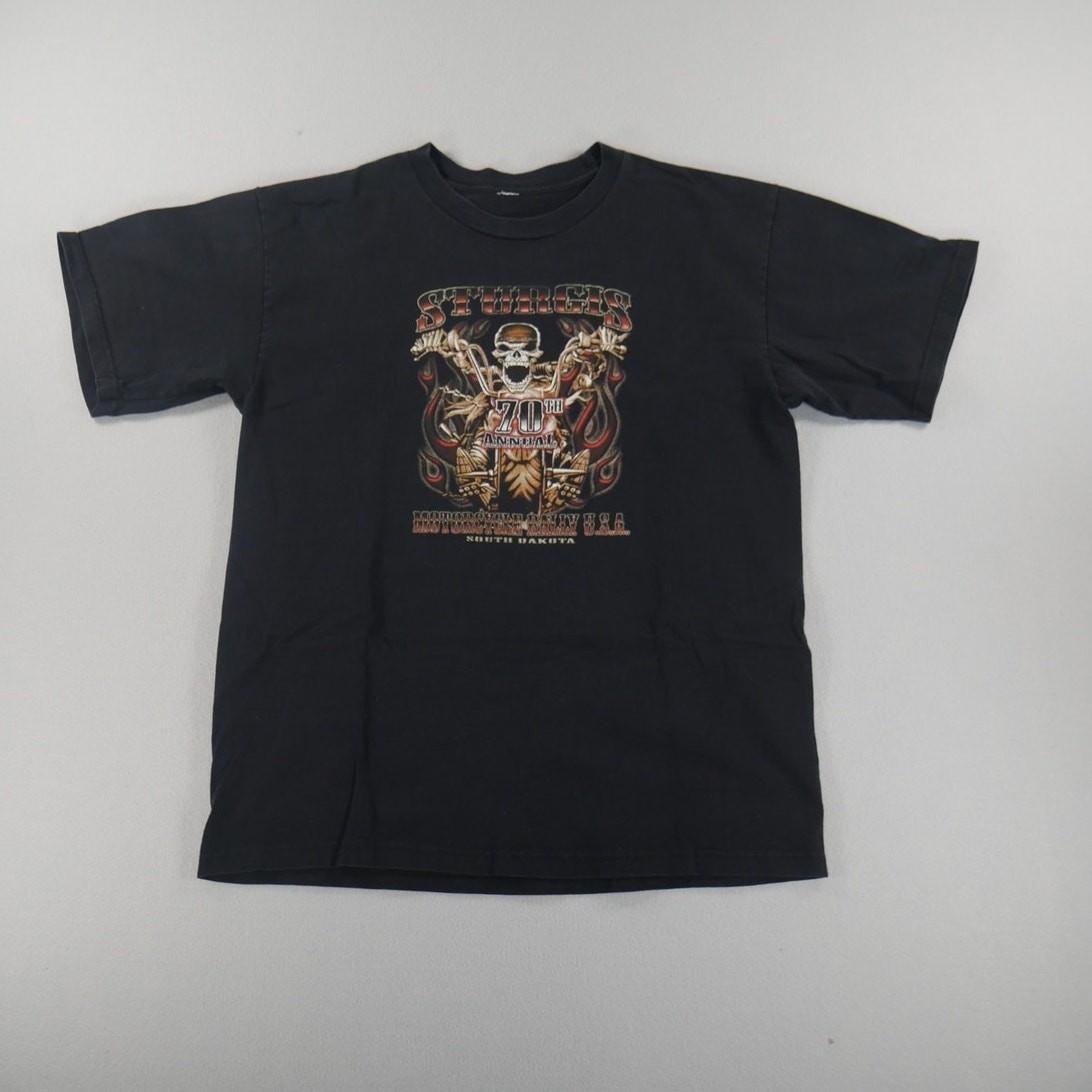 Sturgis 70th Anniversary Black Skeleton Biker Huge Graphic Back Hit Mens Size L