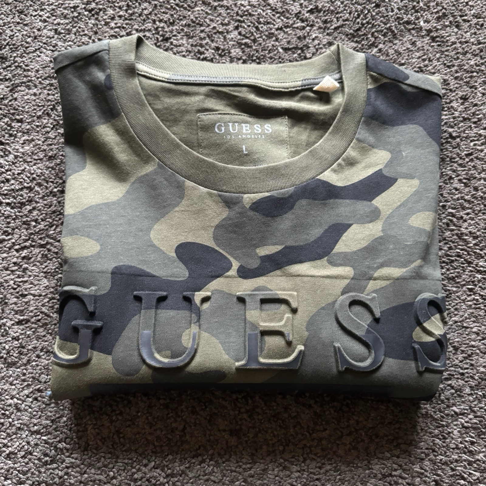 GUESS Mens Camouflage Army Fatigue 3D Print Crew Neck T-Shirt Size Large
