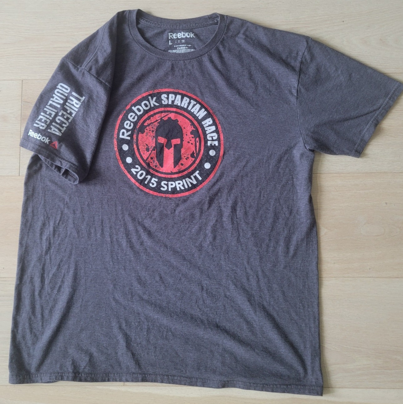 Reebok Spartan Race T Shirt Mens L LArge 2015 Finisher Gray short sleeve