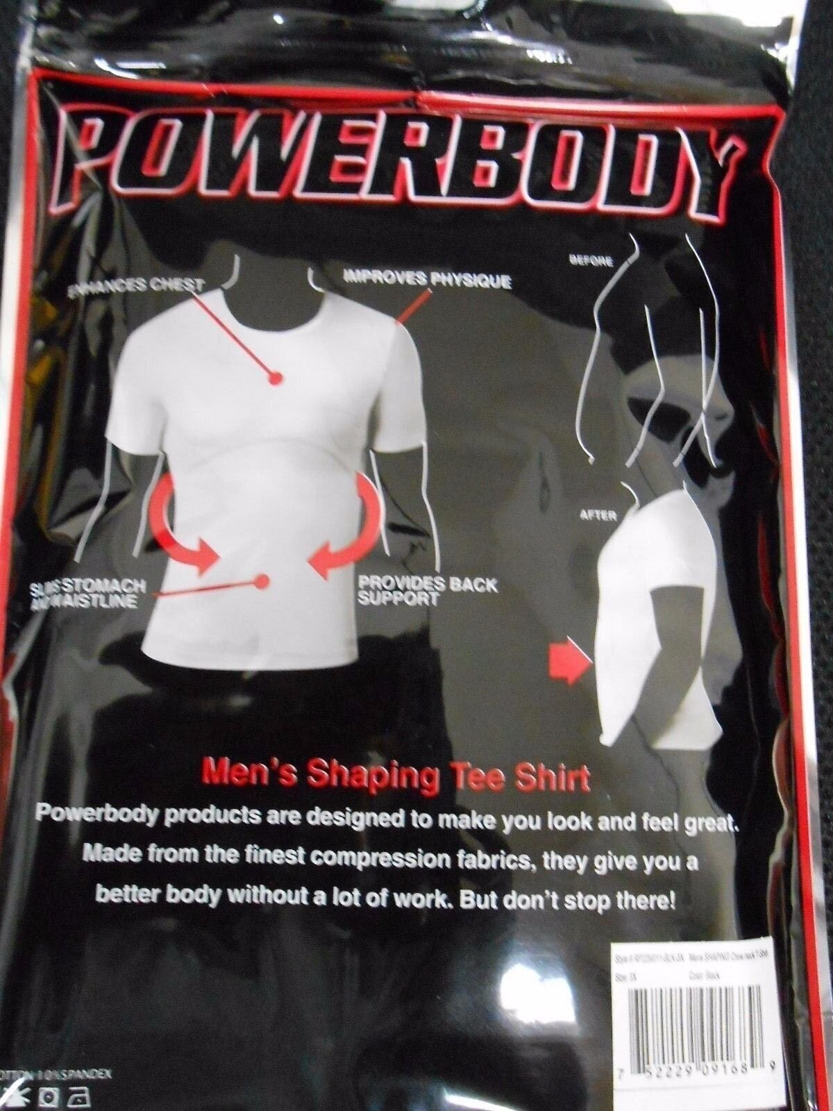 Powerbody Sculpt Men’s Shapewear Crew Neck T-Shirt Black Or White Sizes M-3XL
