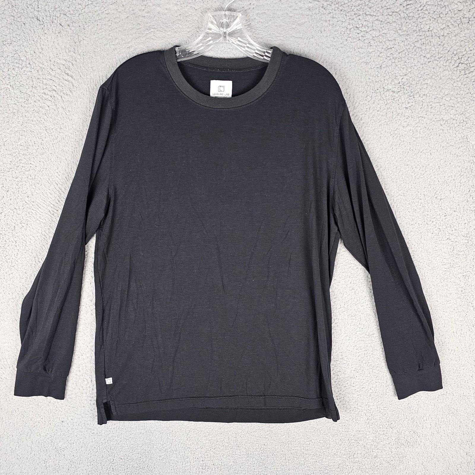 Leisure Lab Pullover T-Shirt Mens 3 Black Stretch Long Sleeve Round Neck Slit