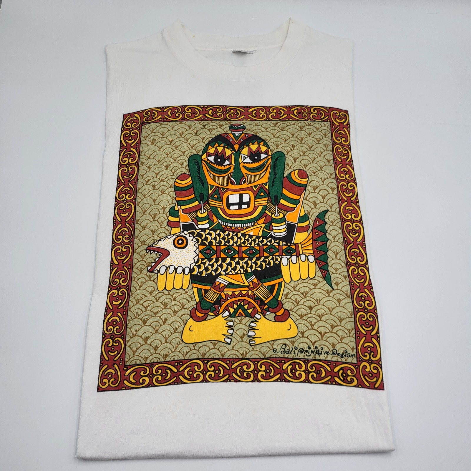Vintage Bali Primitive Designs Native Art Shirt Size XL Hand Made in India