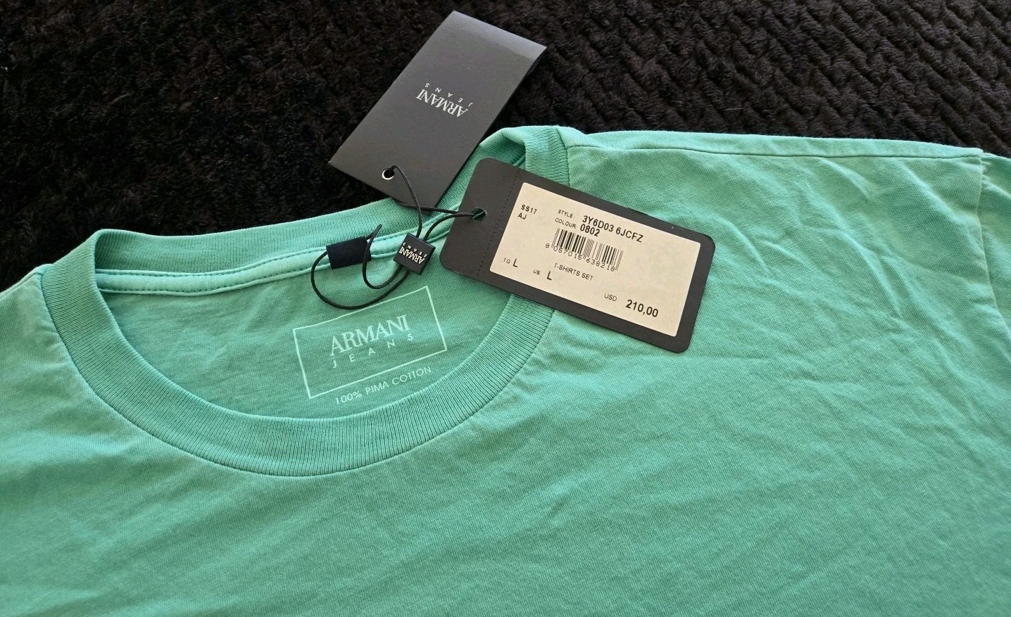 Armani Jeans 100% Pima Cotton Green T-shirt Large Brand New With Tags
