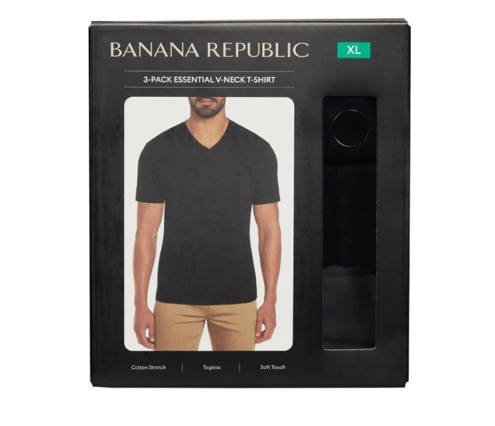 3-Pack Banana Republic Men’s V-Neck Tee, Cotton Stretch Tagless BLACK OR WHITE