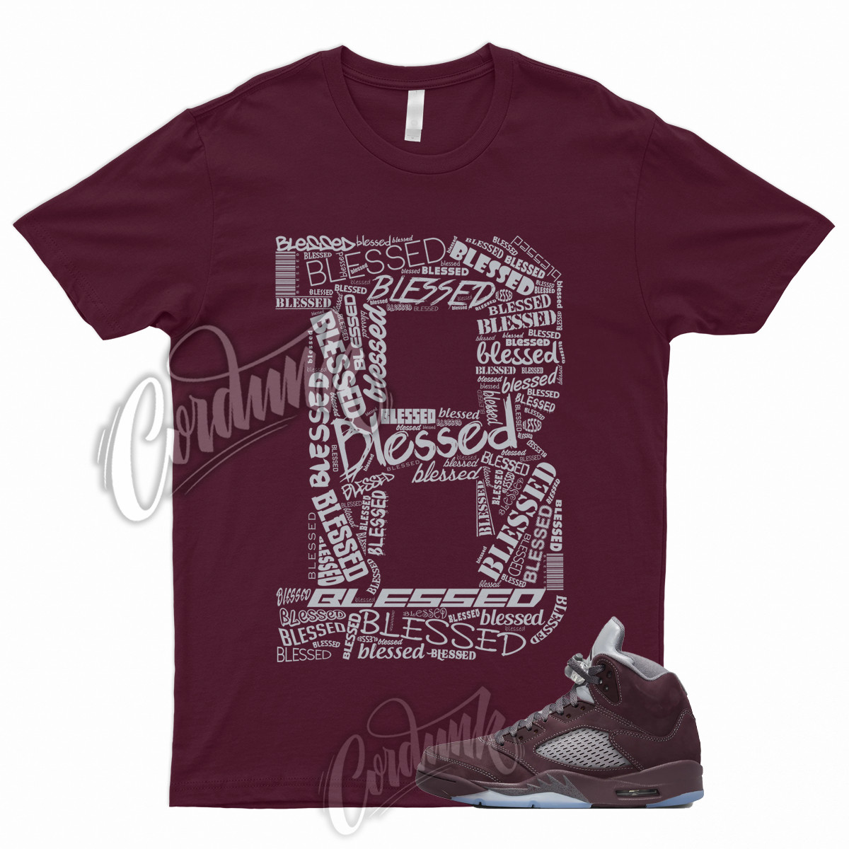 BLESSED Shirt for 5 Deep Burgundy Metallic Silver Light Graphite Bordeaux Maroon
