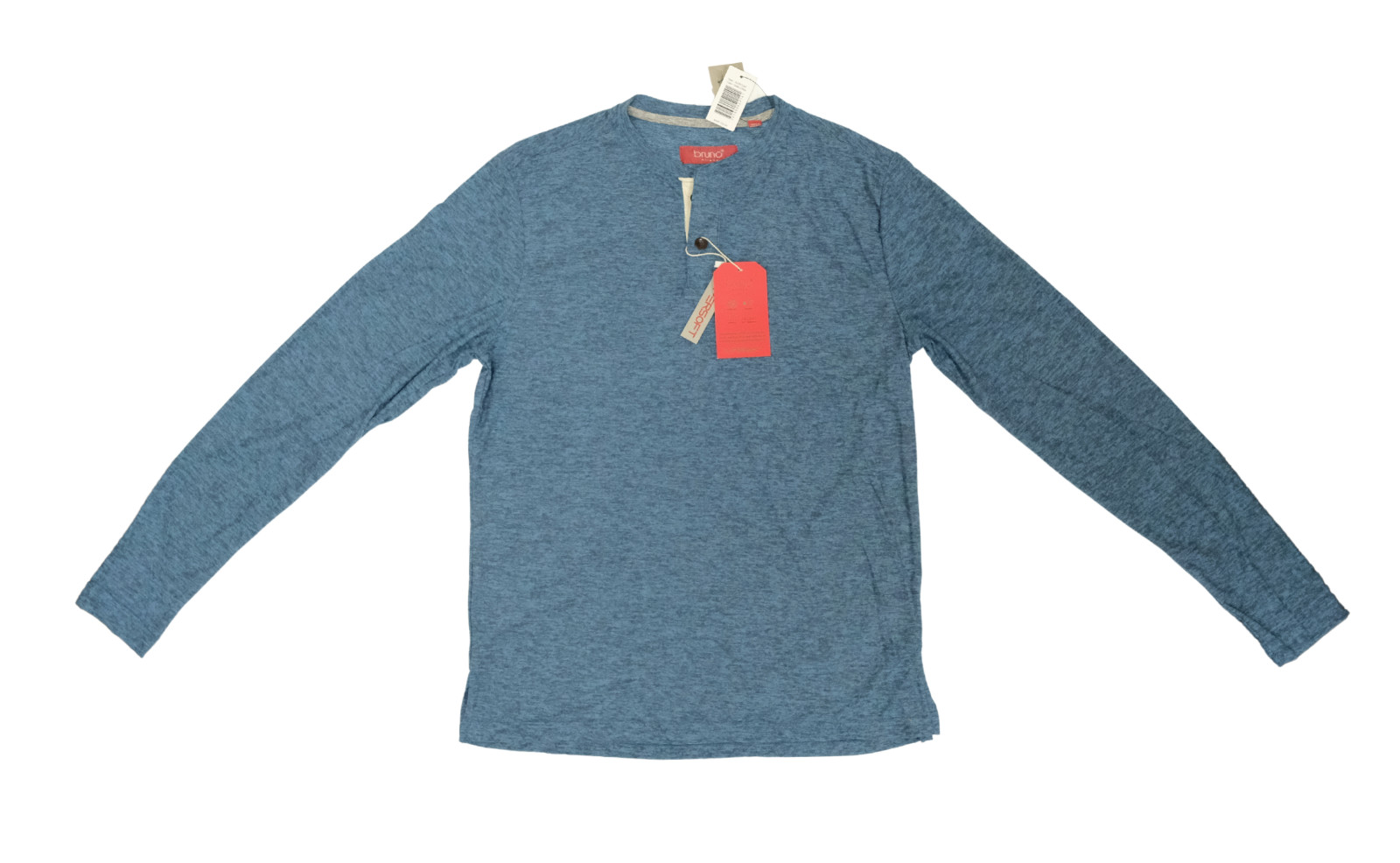 Bruno Milano Mens Long Sleeve Henley Shirt Dark Copenhagen Blue Small Super Soft