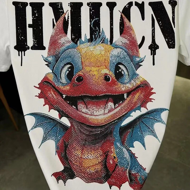 New Men Luxury Diamond Dragon Rhinestones Fashion T-Shirt High Quality 4 Colors