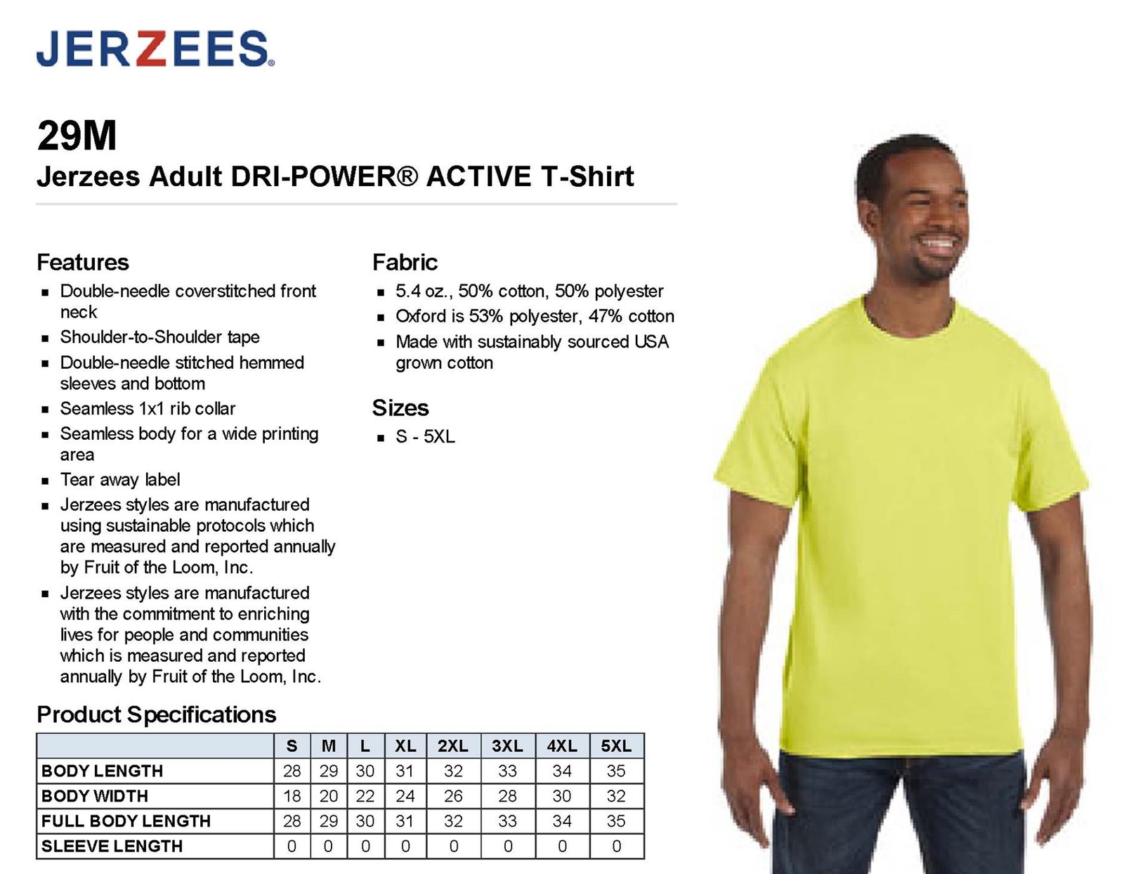 Jerzees DRI-Power Active Men’s 50/50 Blend Short Sleeves 2XL-5XL T-Shirt 29M
