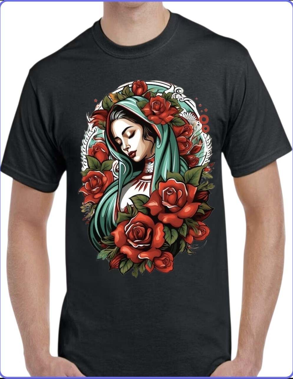 Mexican Heritage Guadalupe Black Men’s T-Shirt Small To 3X-Large