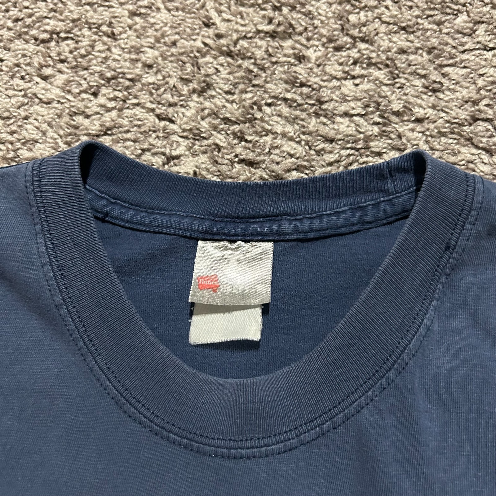 Vtg Sun Faded Shirt Pocket Tee y2k Graphic Tshirt Navy Blue Distressed Large