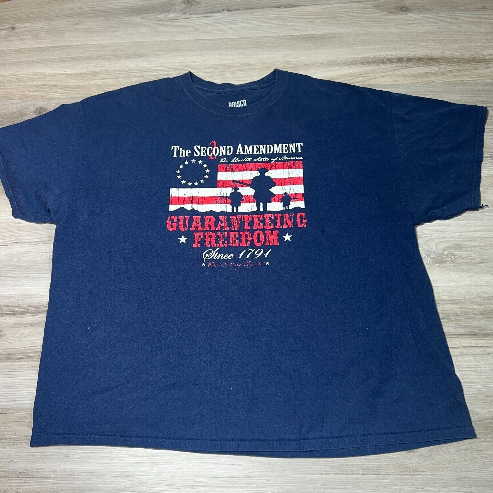 Brisco Brands The Second Amendment Shirt Adult 2XL Navy Blue USA Flag America