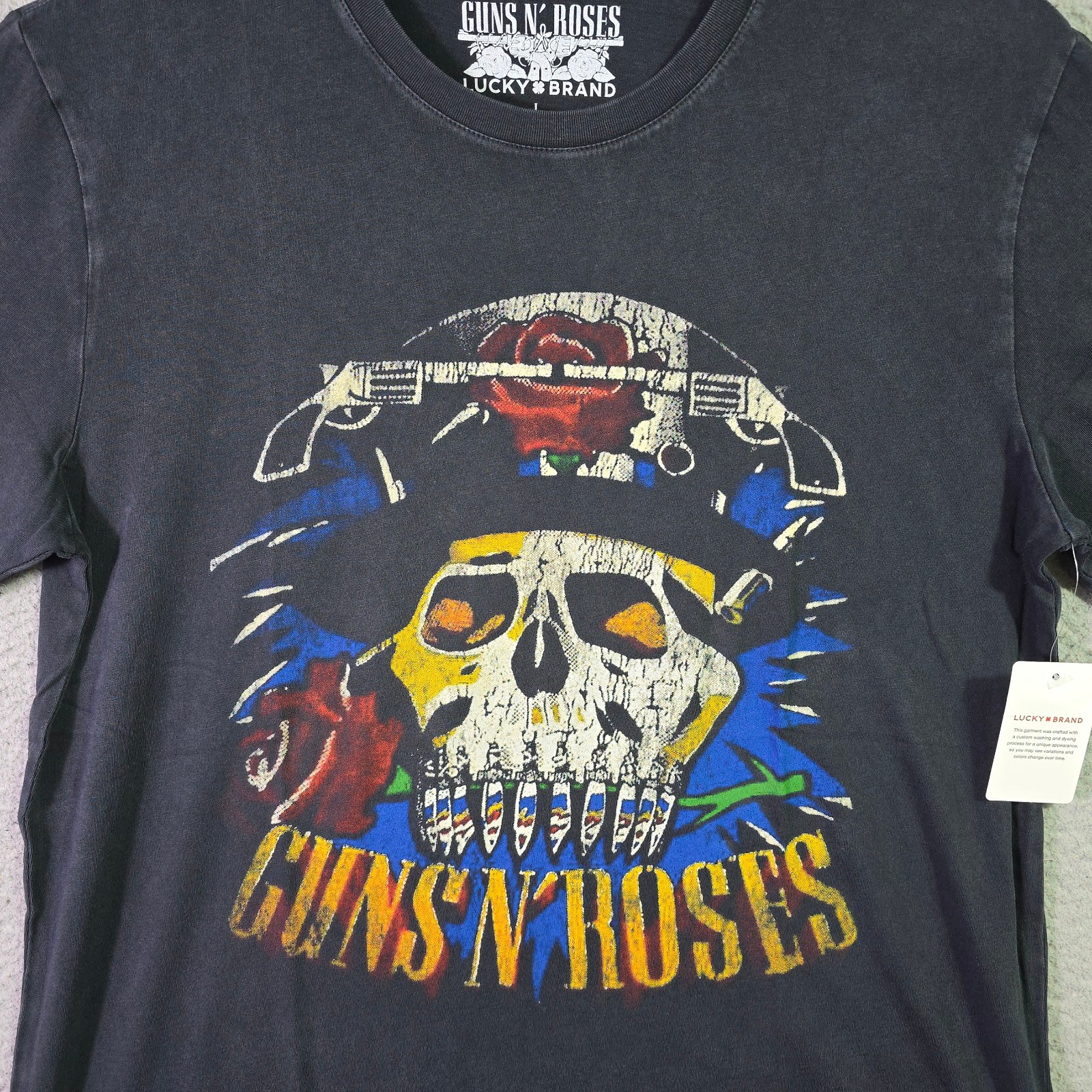 LUCKY BRAND Guns n Roses Mens Large Black Skull Casual Music Rock 80s Metal NWT