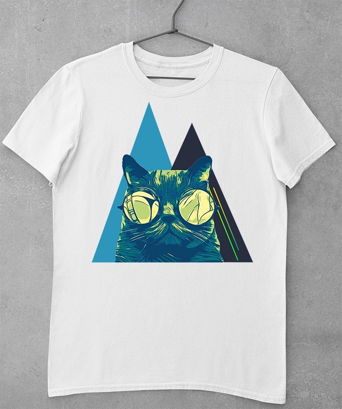 Graffiti Lux Cat Glasses Graphic T-Shirt – High-Quality Cotton Tee-White M