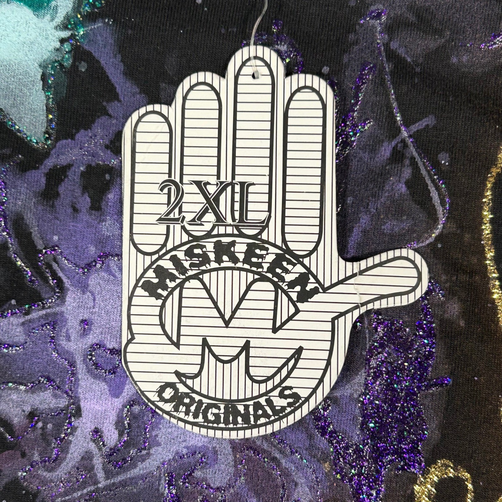 New Miskeen Hand Painted T Shirt Mens 2XL Black Glitter Splatter Art VTG Y2K NWT