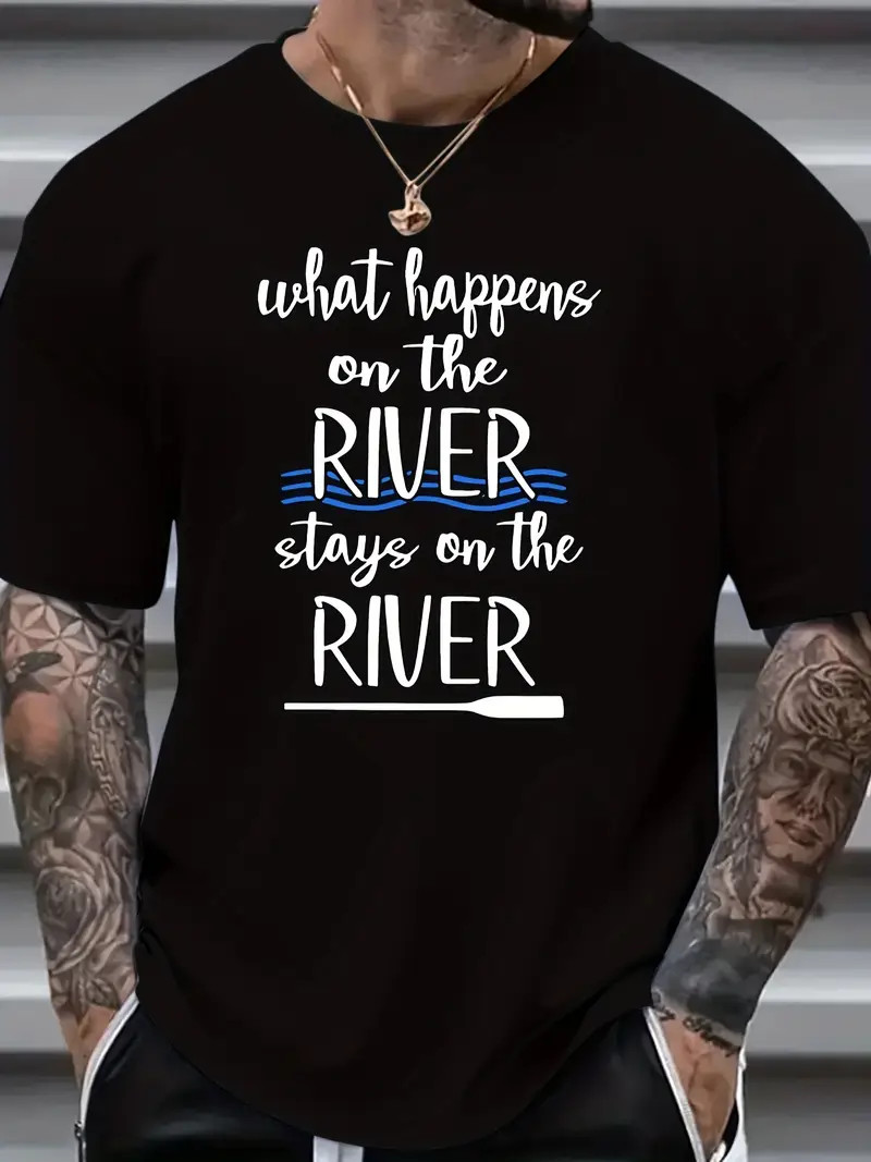 Stylish Plus Size Men’s T-Shirt with Unique Letter Print – Casual, Breathable Po