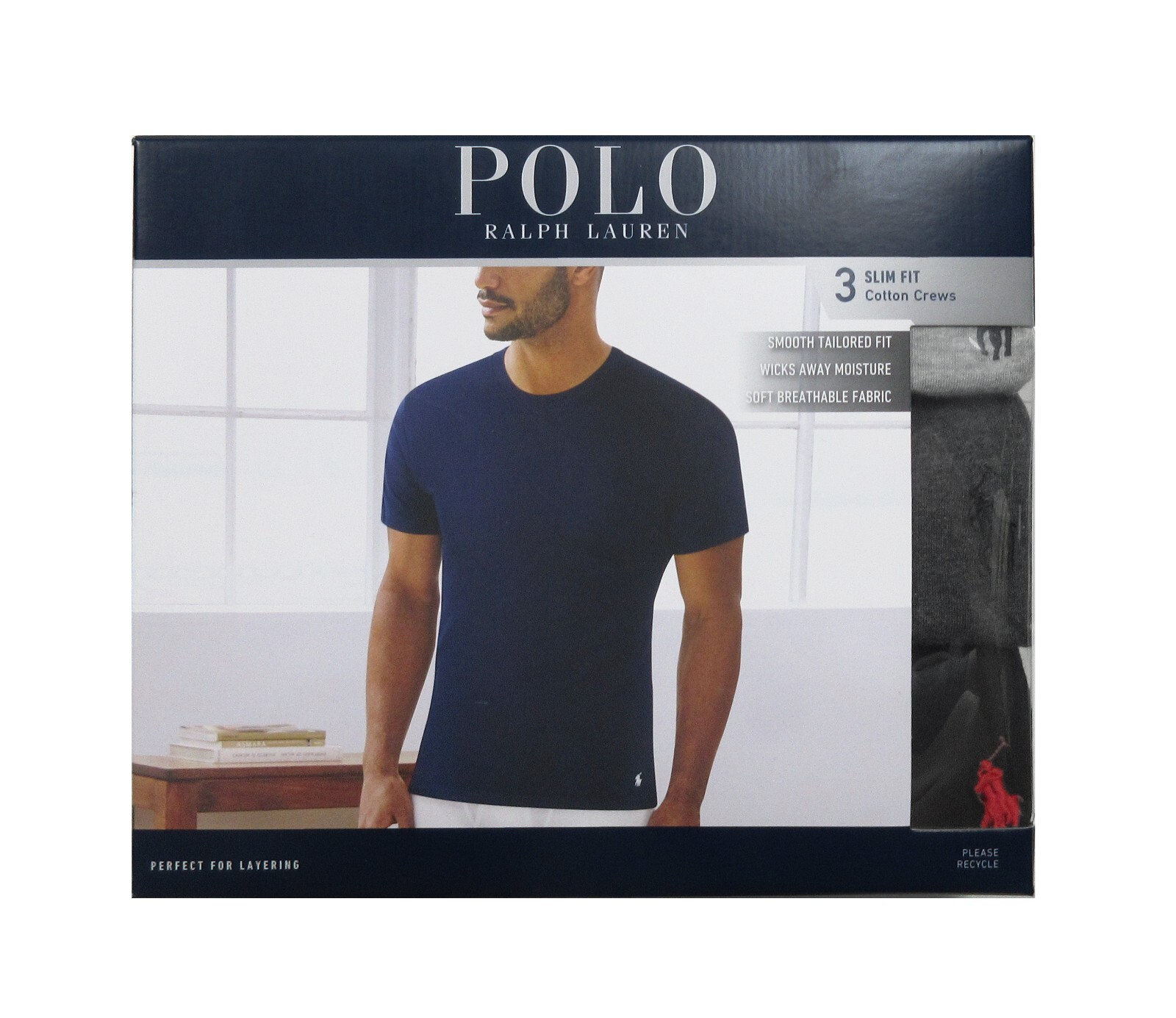 Polo Ralph Lauren Men’s Grey-Charcoal-Black Slim Fit Crew-Neck 3 Pack T-Shirts