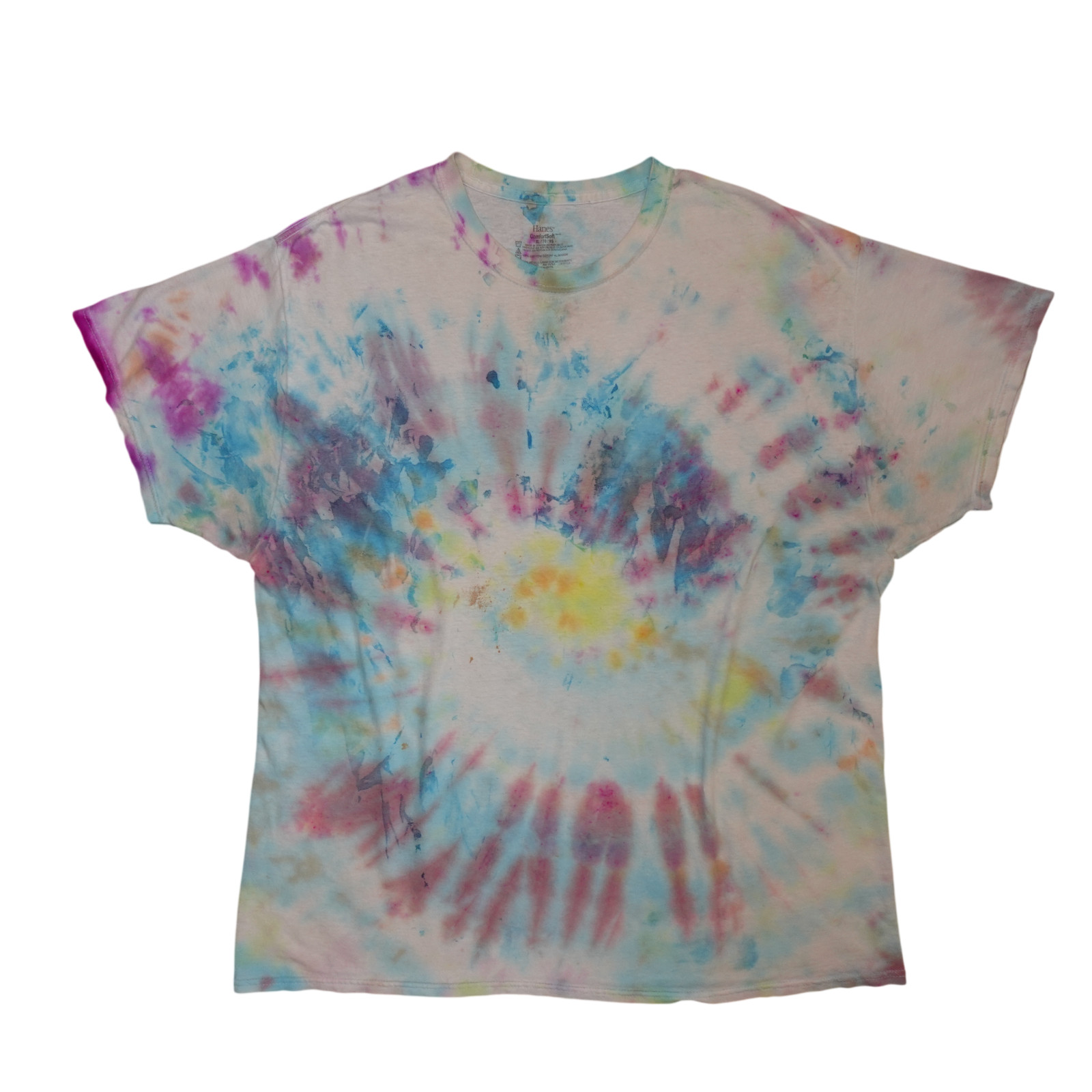 Hanes Tie Dye Short Sleeve Comfort Soft T-Shirt XL Pastel Pink Blue Yellow