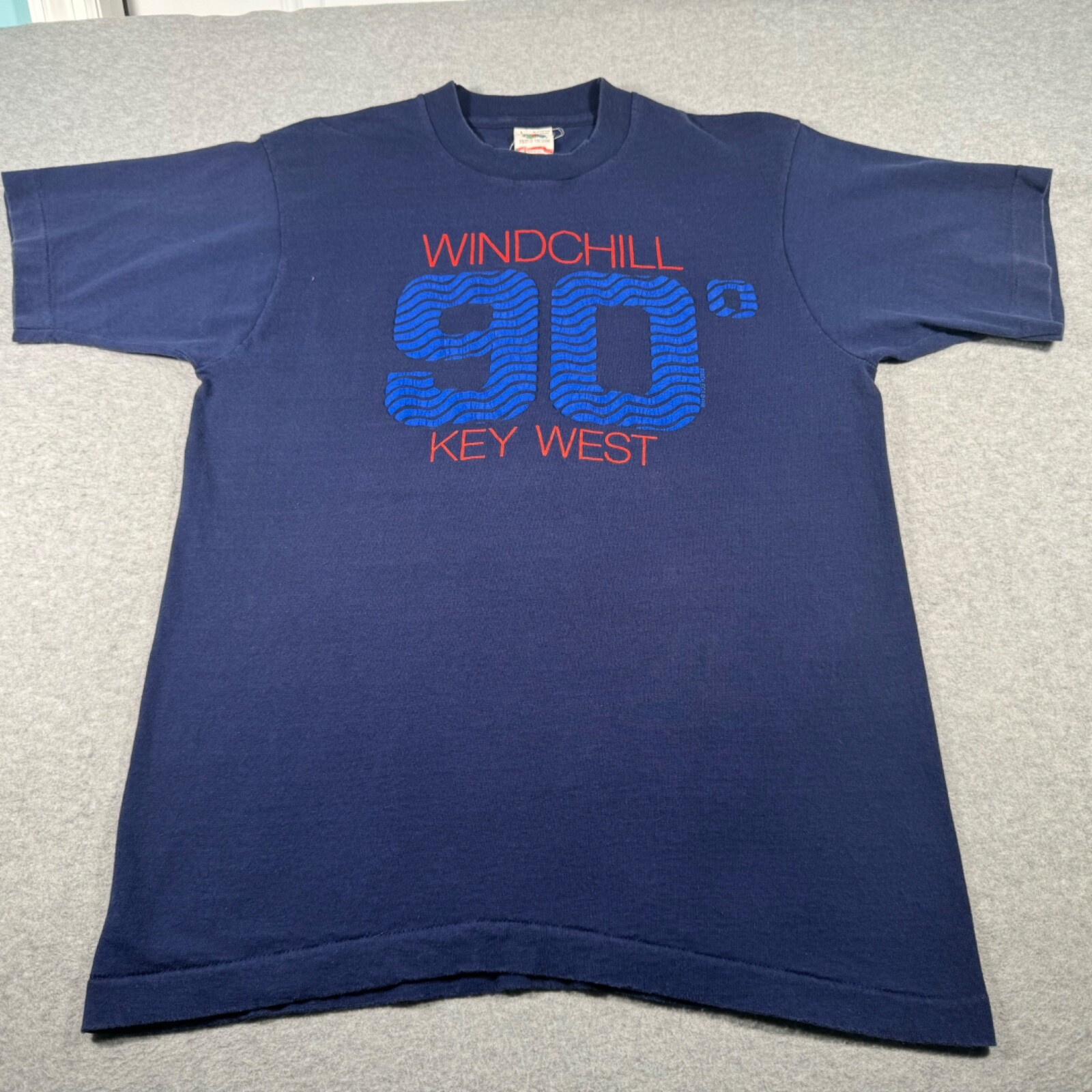 Vintage Key West Shirt Adult Medium Navy Blue 90s Degree Windchill Single Stitch