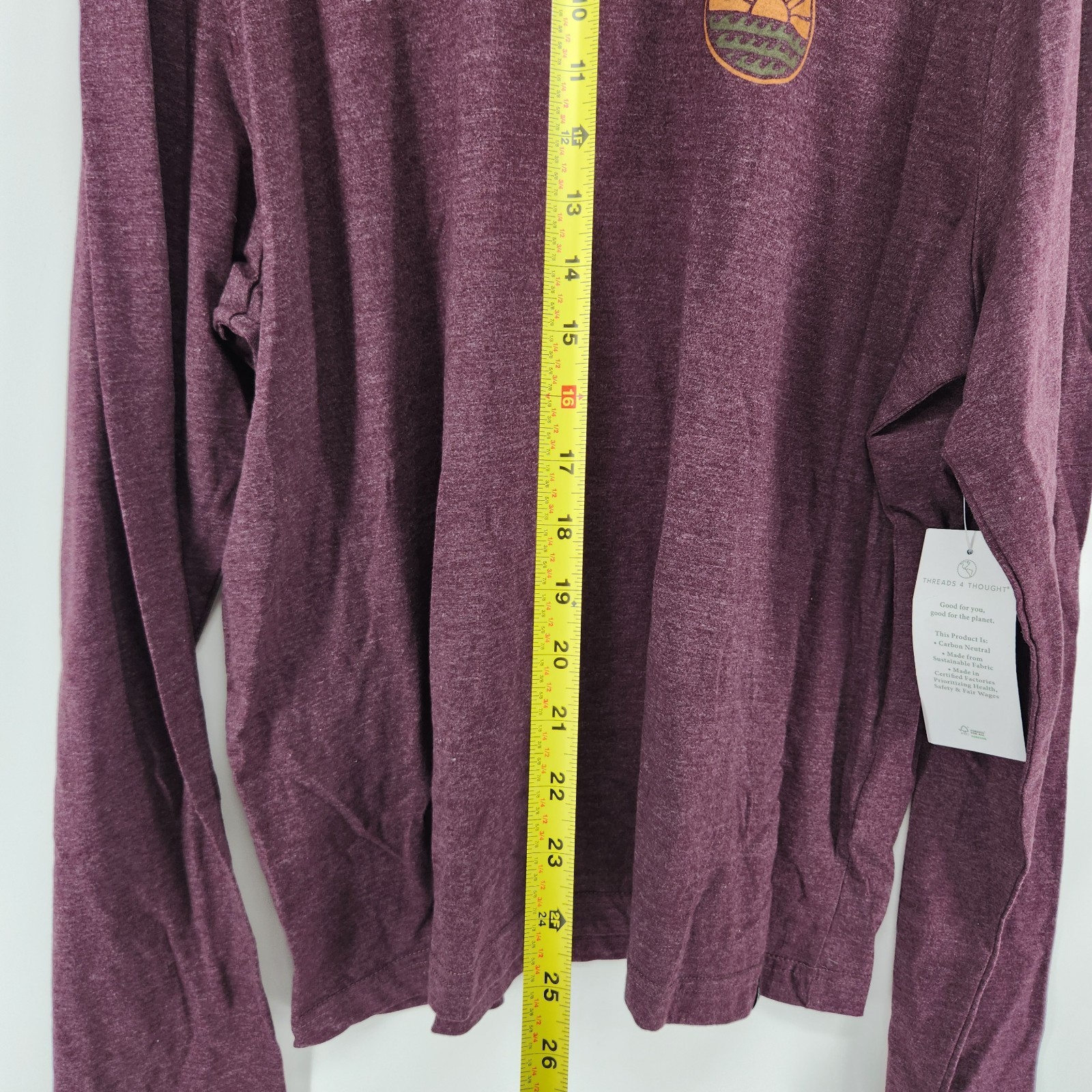 Threads 4 Thought Men’s Burgundy XL Round Horizon Graphic Long Sleeve Tee NWT