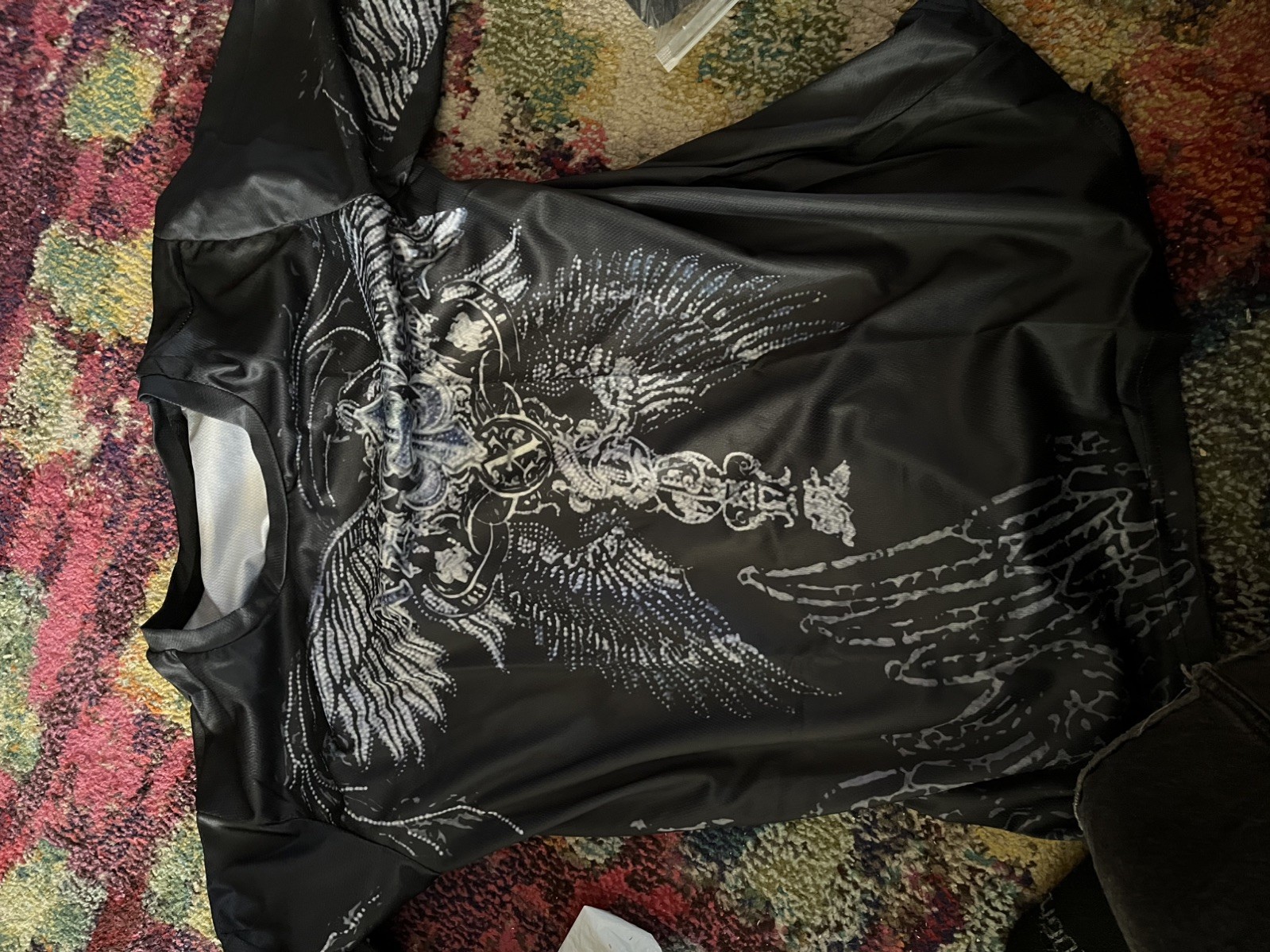 Y2K grunge Gothic Cross Wings Graphic T Shirt Men polyester Unisex Tee [XS-6XL]