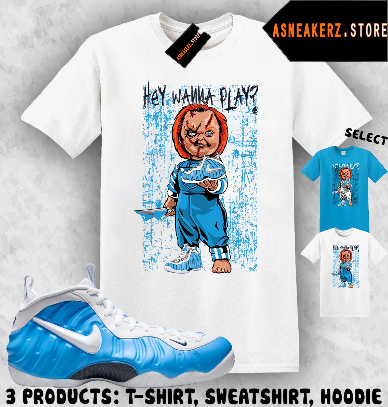 Shirt Matching Foamposite Pro University Blue Match Sneaker Sneakerhead Chucky