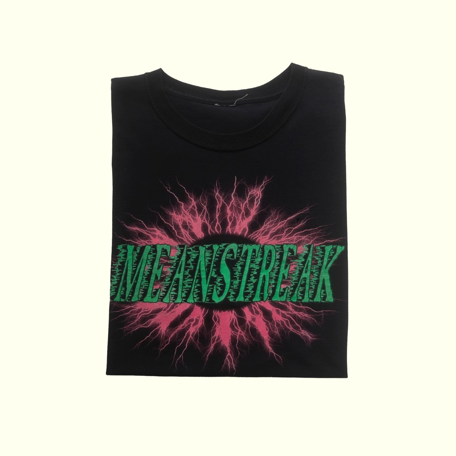 MEANSTREAK VTG 90s Y2K PUNK BAND METAL MUSIC BLACK LIGHTNING GRAPHIC T SHIRT XL