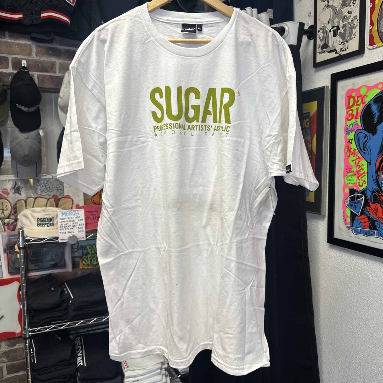 Ironlak | Sugar | Aerosol Paint Acrylic Graffiti Art T Shirt Adult White XL