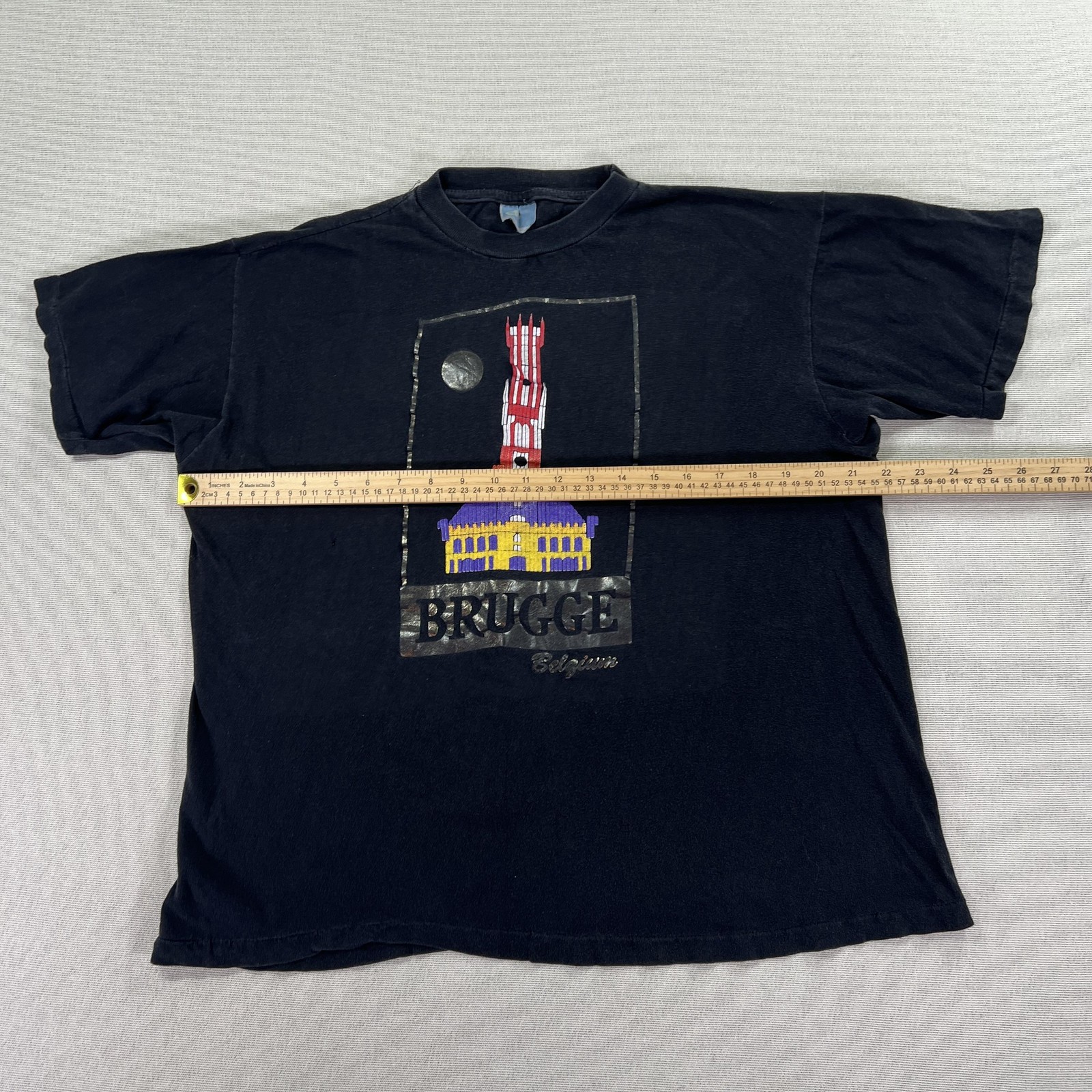 Vintage 90s Brugge Belgium Shirt Mens L Black Graphic Travel Souvenir T-Shirt