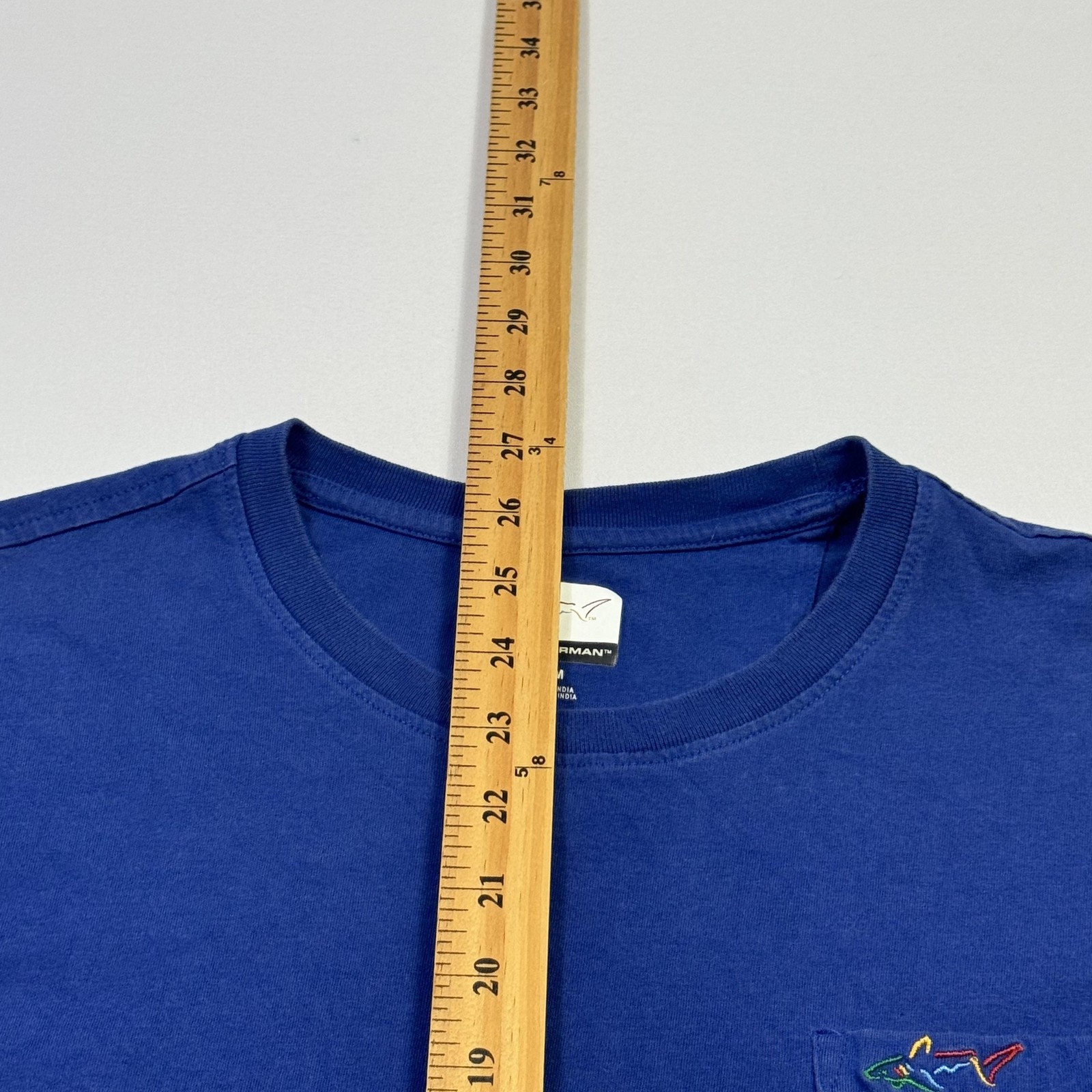 Greg Norman Shirt Mens Medium Blue Pocket Shark Logo Cotton Tee Golf Crewneck