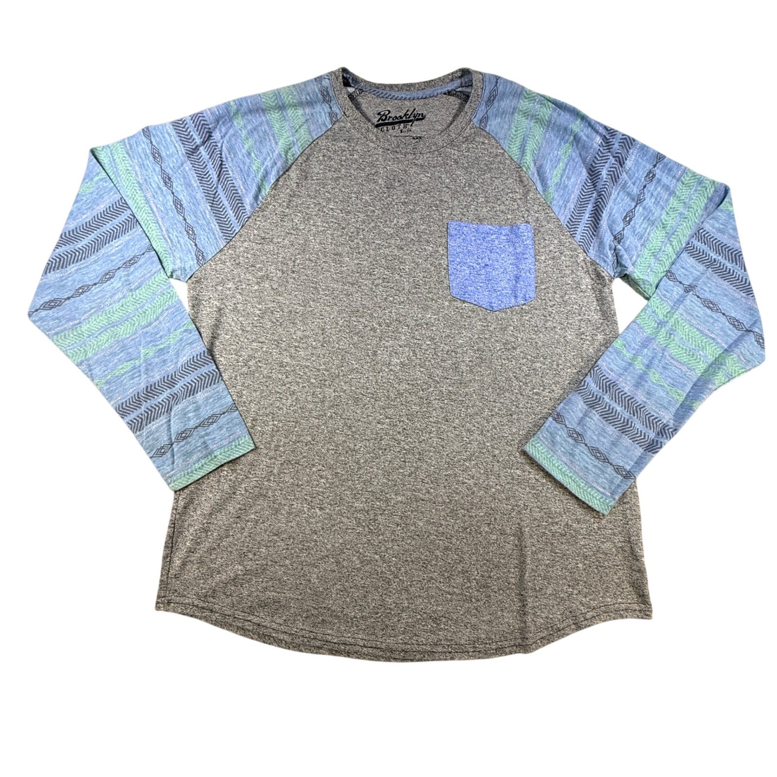 Brooklyn Cloth Mens Raglan Shirt Tribal Pattern Sleeve XL Gray Cotton Blend