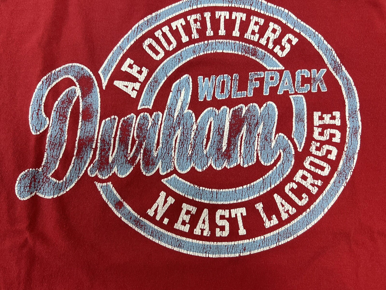 Vintage American Eagle Outfitters Durham Wolfpack Lacrosse Red T Shirt Size Larg
