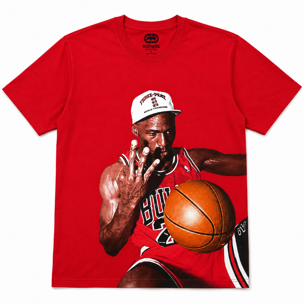 Michael Jordan three Rings Men’s T-Shirt Design Red-Licensed-Brand New, S-XL