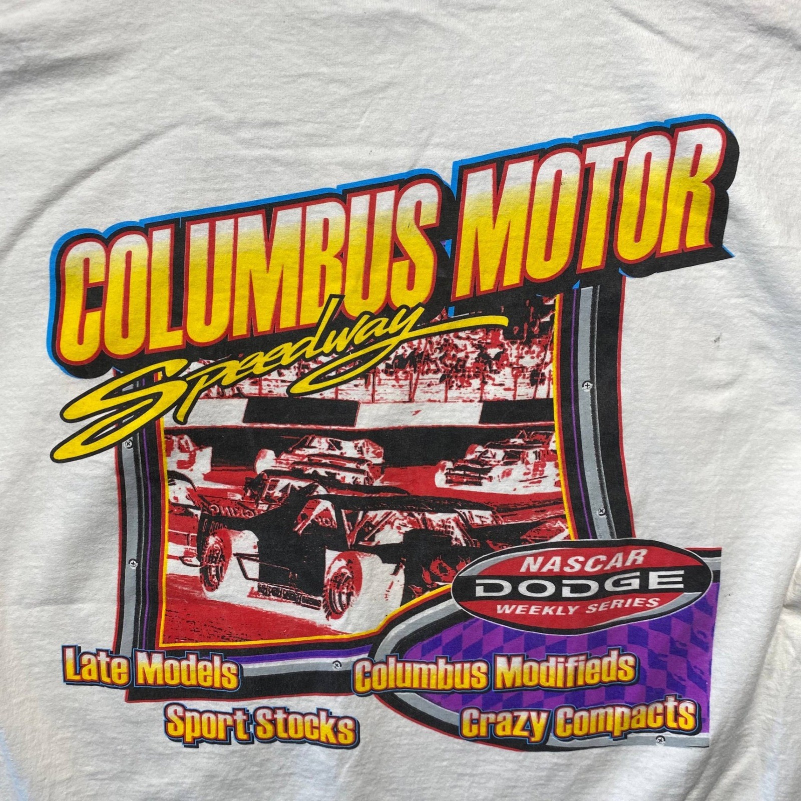 Vintage Columbus Motor Speedway Ohio T Shirt NASCAR Dodge Weekly Series White XL