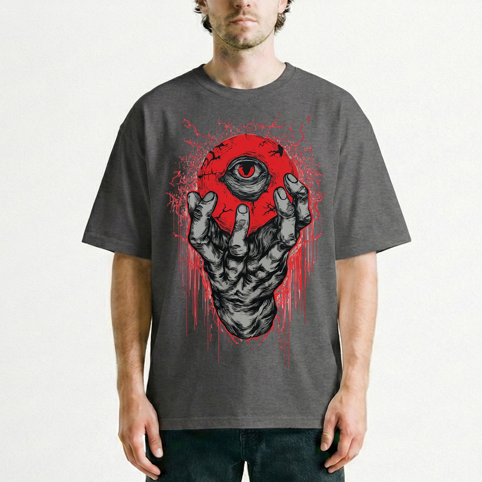 Demon Hand Holding Red Eyeball Horror Dark Gothic T-Shirt Occult Satanic Art Tee