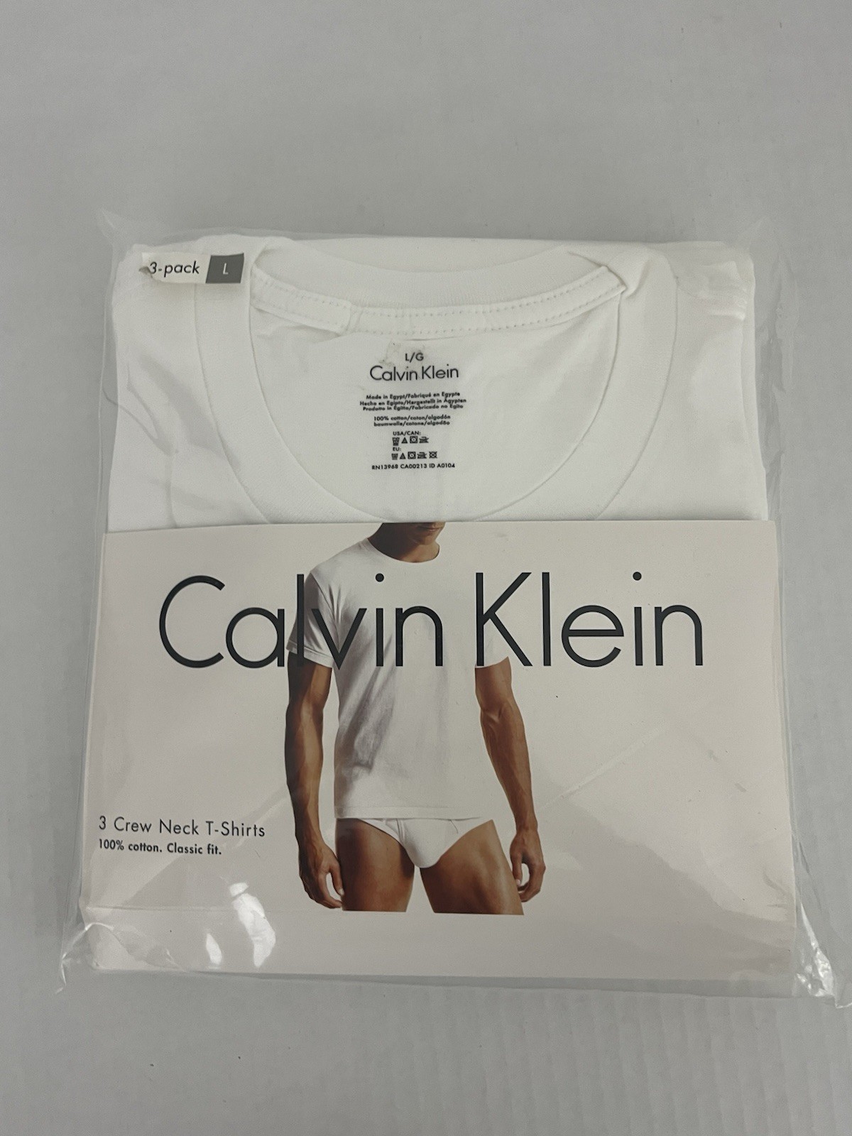 Calvin Klein 3 Pack Crew Neck T-Shirts Men’s L 100% Cotton White Classic Fit NEW