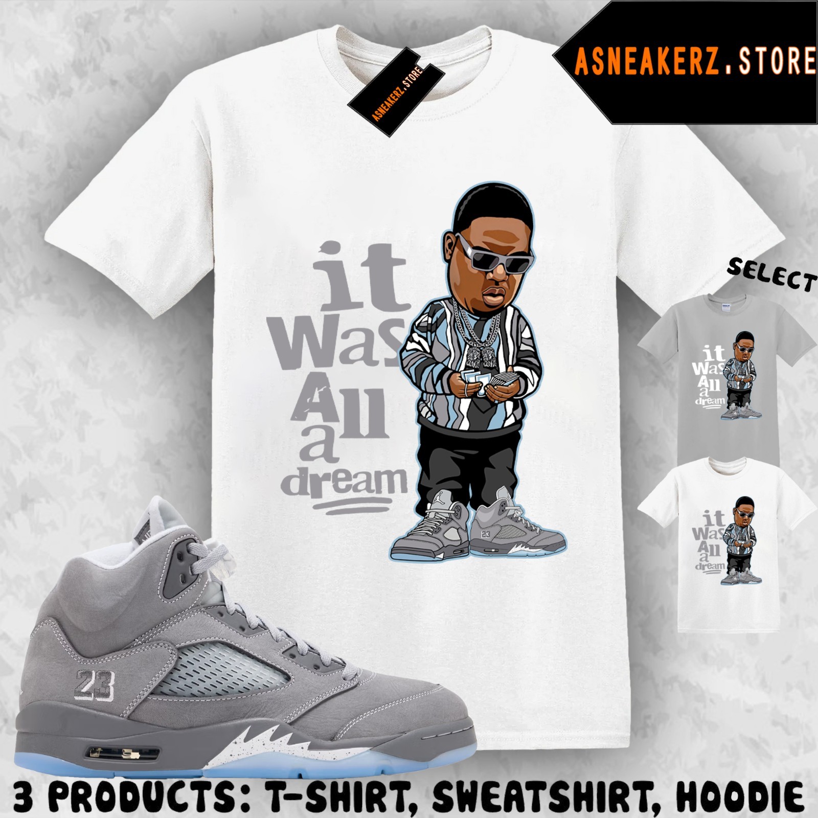 Tee Shirt Matching AJ 5 Wolf Grey 2026 Match Sneaker Sneakerhead Biggie T-Shirt