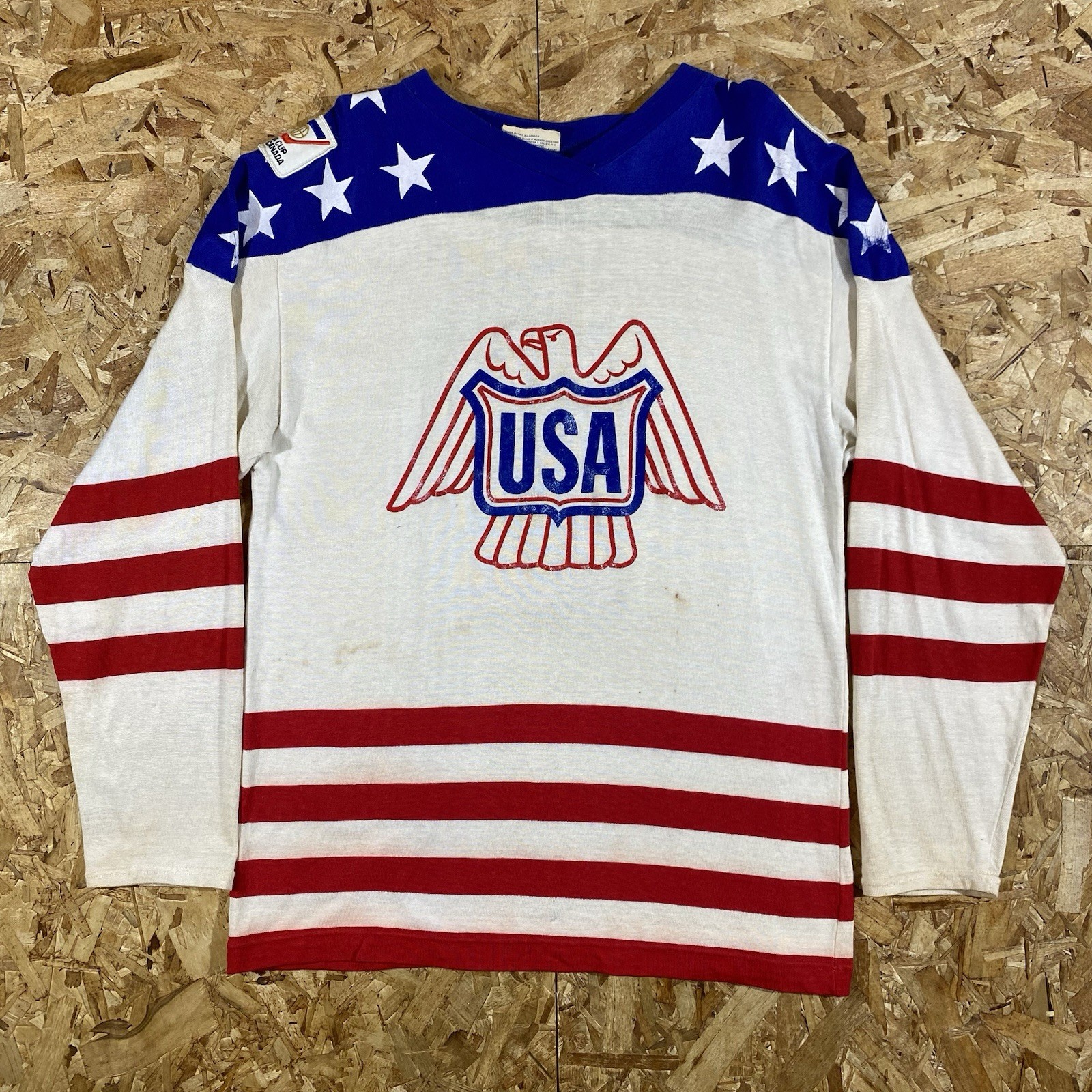 Vintage 1976 Athletic Knit Canada Cup Team USA Bill Nyrop #2 Eagle Jersey Size L