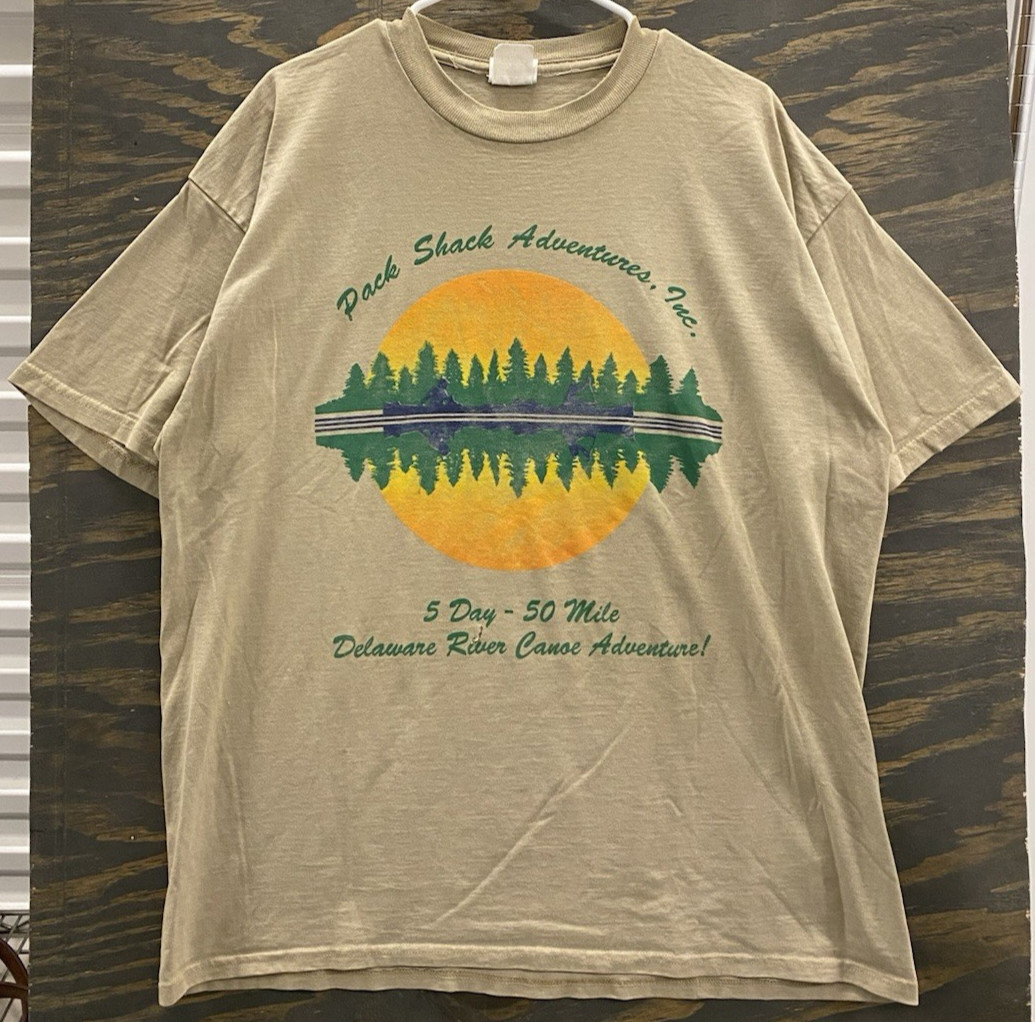 Vintage Pack Shack Adventures Jerzees Tee XL 5 Day 50 Mile Delaware River Canoe