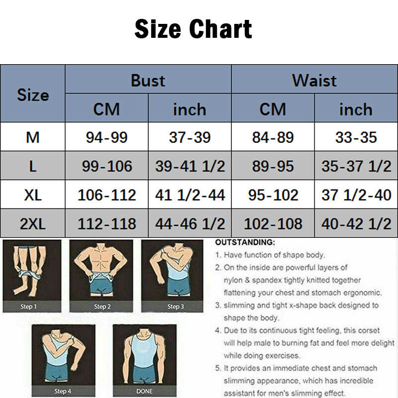 Mens Compression Shirt Slimming Body Shaper Vest Waist Traner Tops Tummy Control