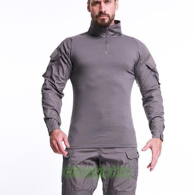 Combat Mens Tactical Shirt Long Sleeve T-Shirt Military Hunting Camo Army Shirt