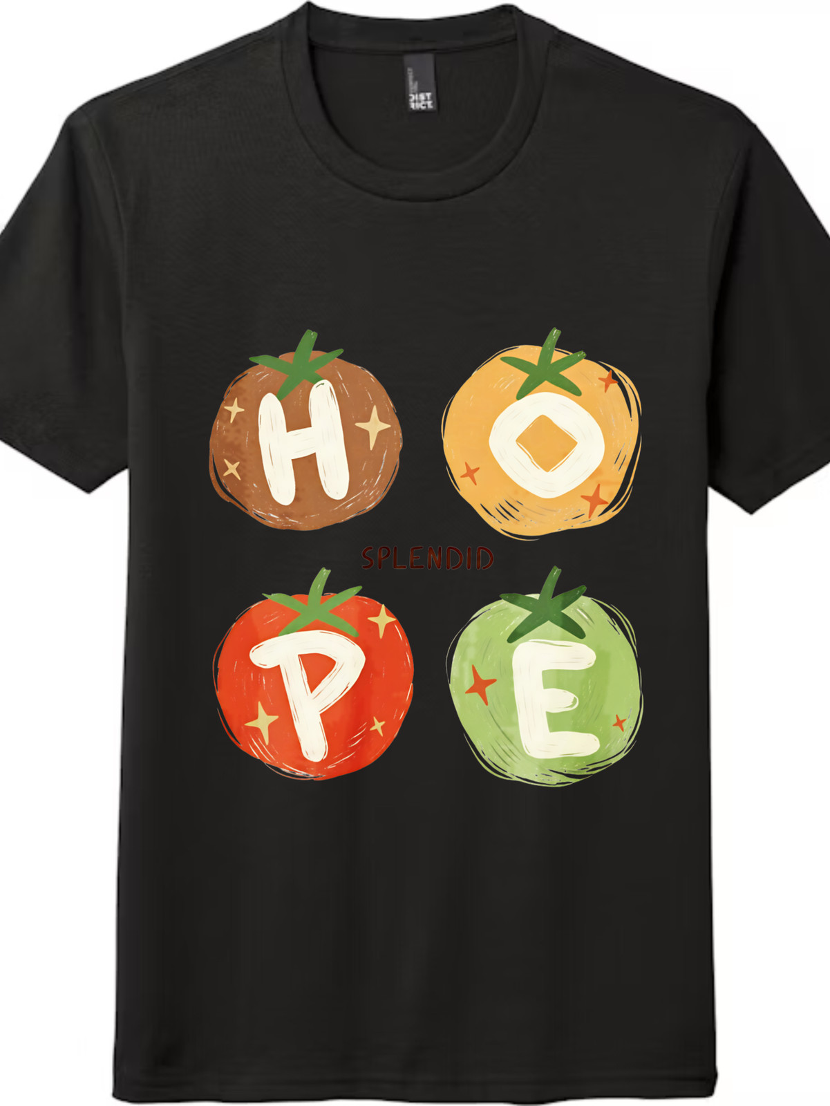 “HOPE”Tomato GraphicTee,Colorful Vegetable Letter Print,Positive Message Casual