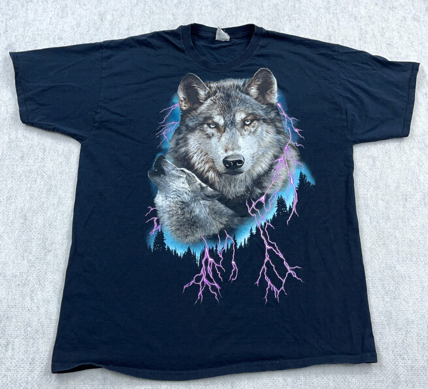 Vintage Nature Shirt Men XL Black Thunder Lightning Motorcycle Biker Wolf Y2K