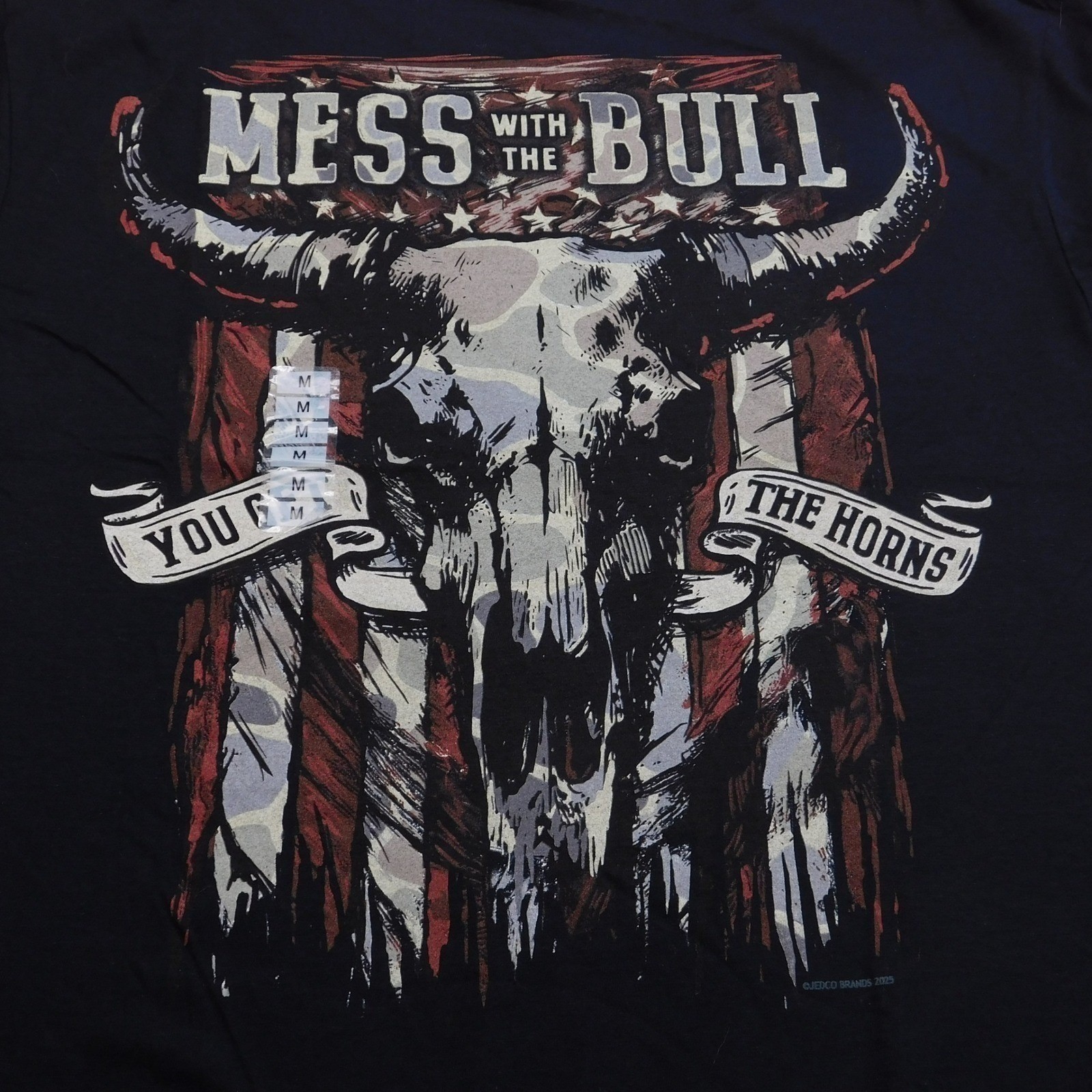 Jedco Mess With The Bull USA Flag Graphic T Shirt Men M Black NWT