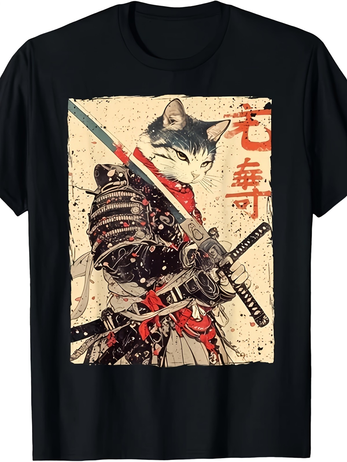 Samurai Cat Warrior Graphic T-Shirt Ukiyo Ink Japanese Art Tee