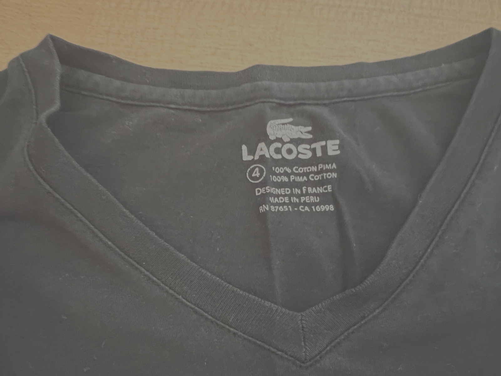 Lacoste V Neck Logo T Shirt Black Mens 100% Pima Cotton – Size: 4