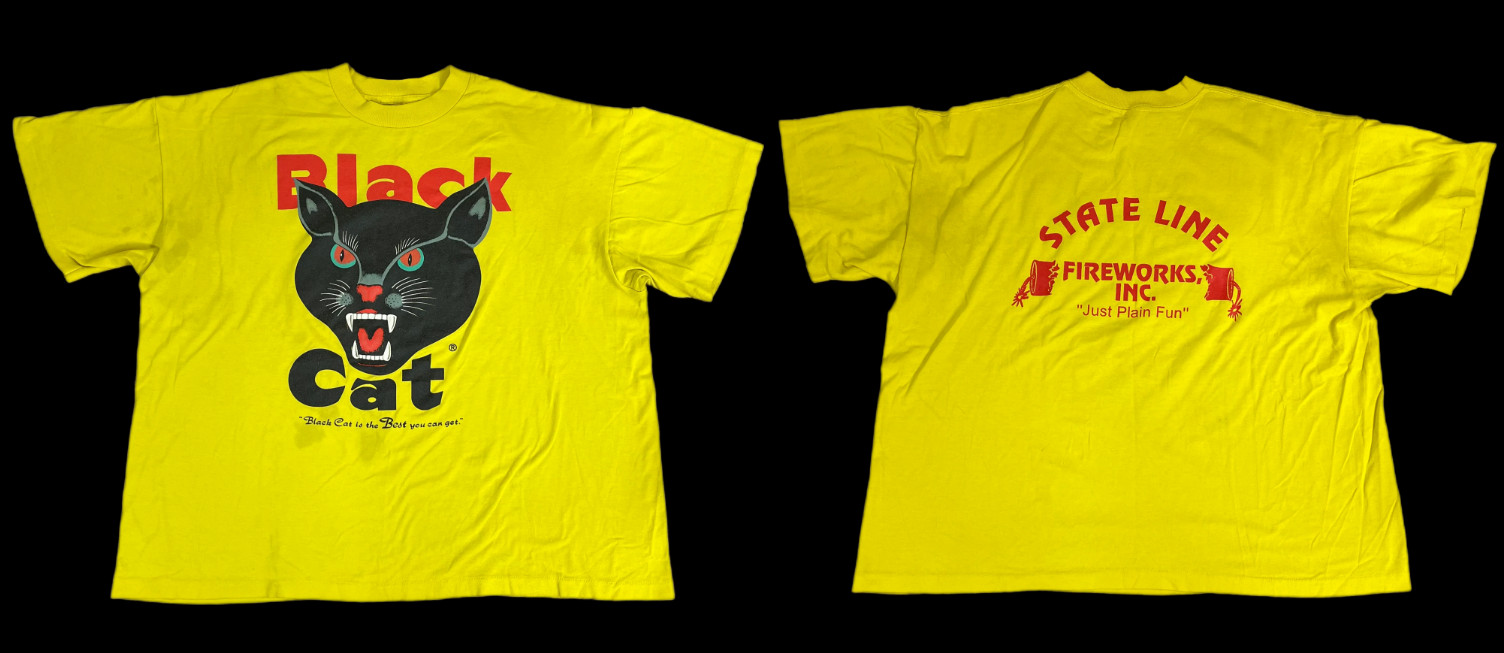 Black Cat State Line Fireworks Vintage T-Shirt Retro Graphic Logo Tee S-5XL