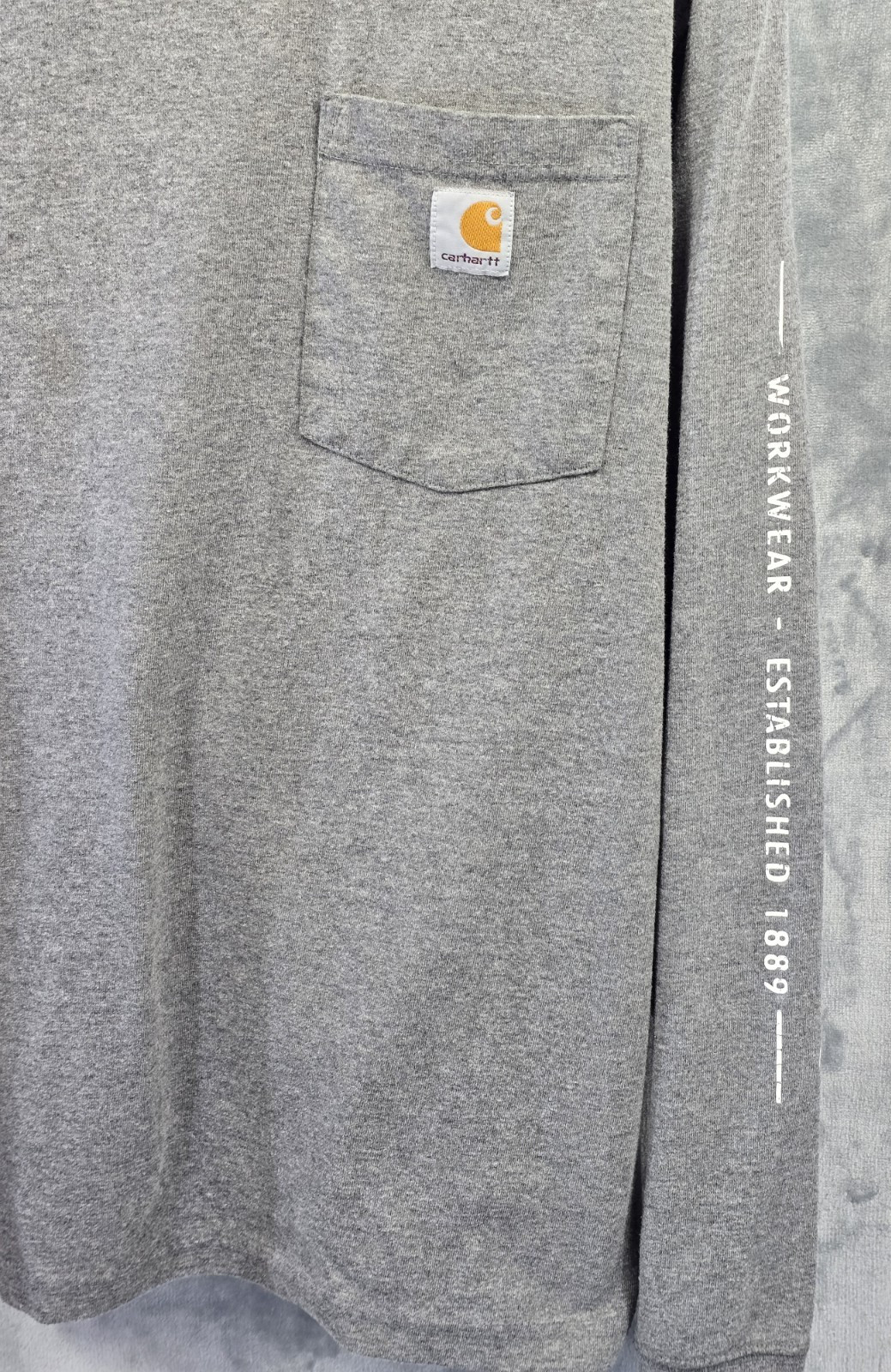 Carhartt Mens Long Sleeve Original Fit Pocket T-Shirt Size Medium Grey Flawed