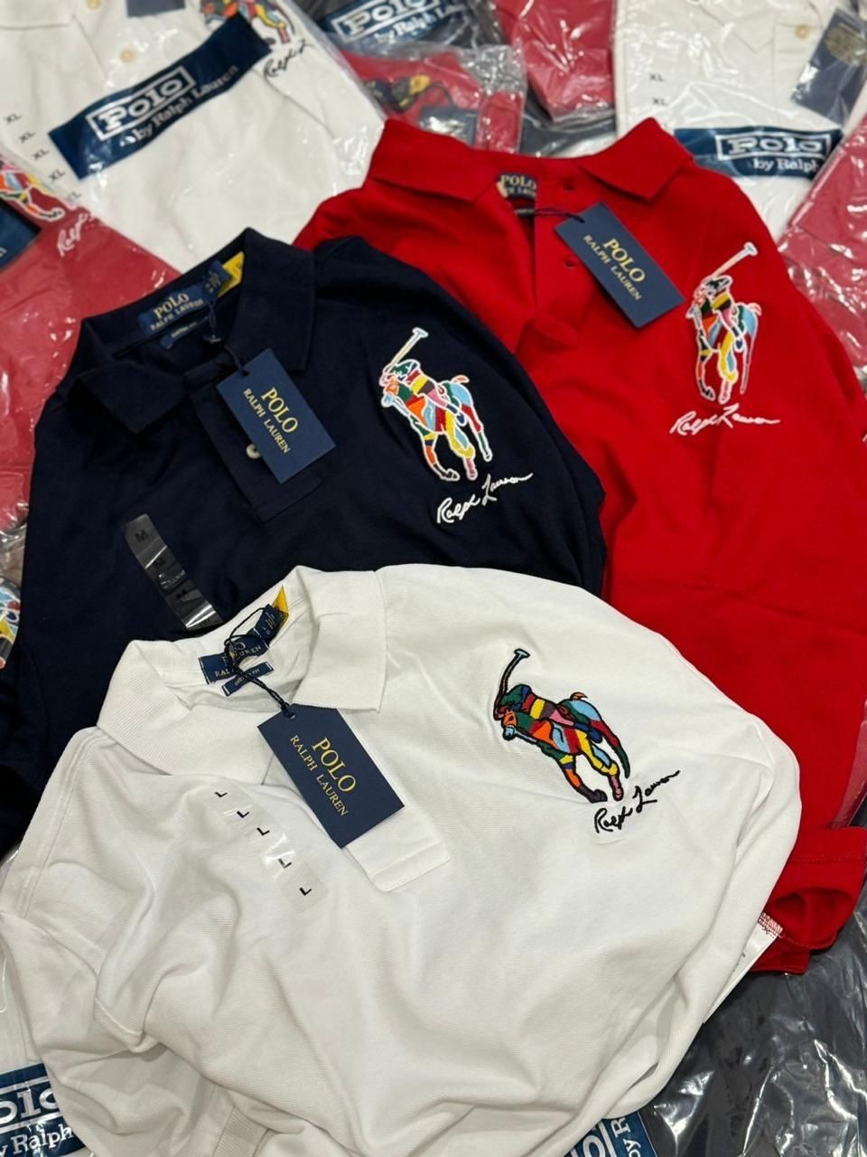 Polo Ralph Lauren Custom Fit Big Pony Mesh Polo Cotton Tshirts Navy color Medium