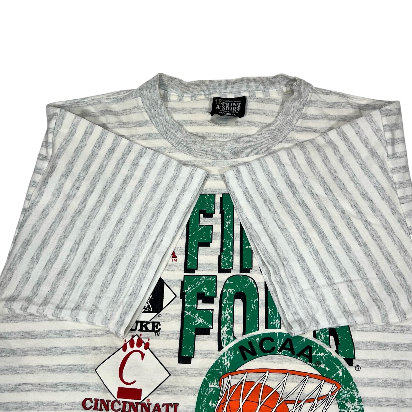 Vintage Print A-Shirt 1992 NCAA Final Four Win Cities Striped T-Shirt Size XL