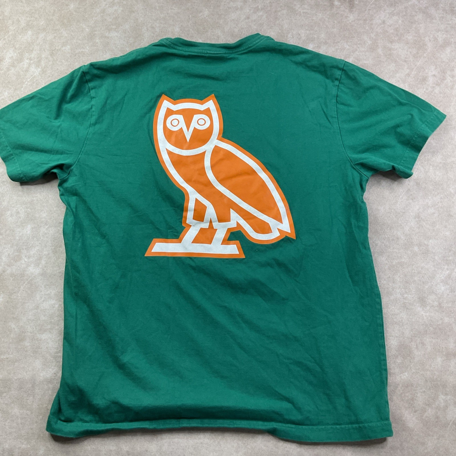 OVO T-Shirt Men Sz L Forever October’s Very Own Drake Owl Green Owl Double Sided